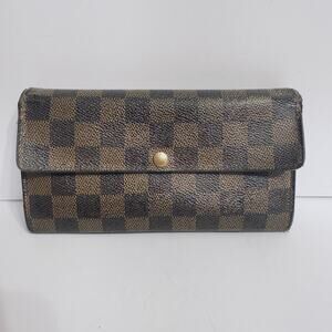 Authentic Louis Vuitton Damier Ebene Sarah Bifold Long Wallet